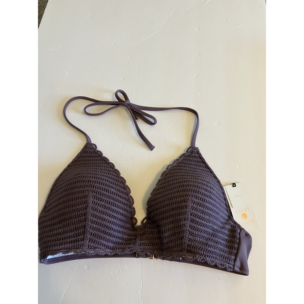 Shade & Shore Bikini Top Womens 34B Dusk NWT Crochet Underwire Halter C908